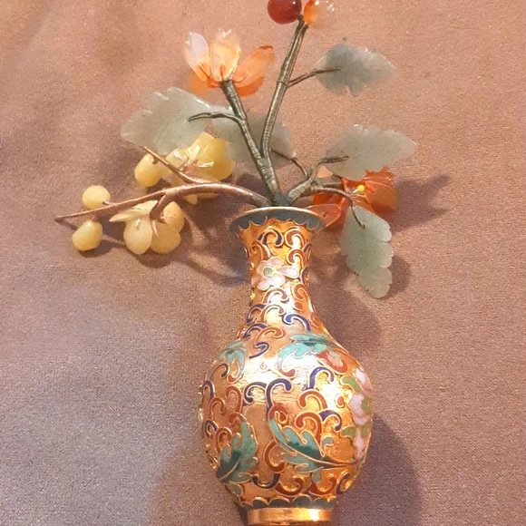 Oriental cloissonne hard stone and jade flower study - Picture 4 of 4